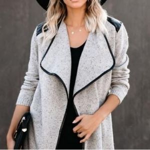 VICI Seattle Faux Leather And Knit Open Cardigan Size L